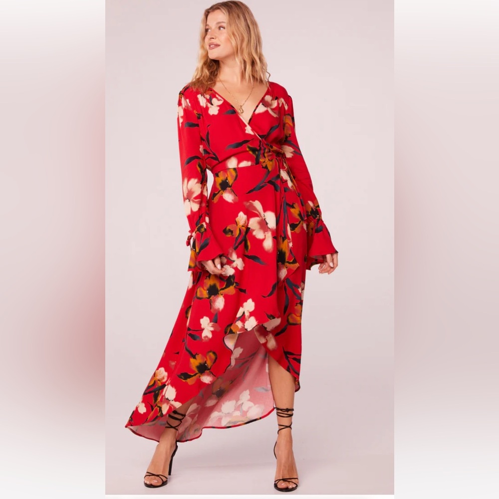 Band Of The Free Polly Red Floral Wrap Dress